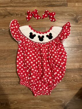 Baby Girl Minnie Mouse Smocked Bubble Romper